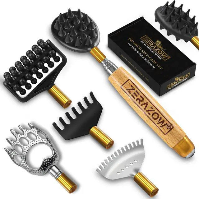 Main image of ® Extendable Back Scratcher for Men & Women, Telescoping Wooden Back Scratcher Set with 5 Detachable Heads, Head & Scalp Scratcher, Back Massager Stick, Fathers Day Gift