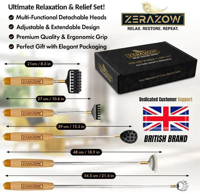 Alt view image 2 of 7 - ® Extendable Back Scratcher for Men & Women, Telescoping Wooden Back Scratcher Set with 5 Detachable Heads, Head & Scalp Scratcher, Back Massager Stick, Fathers Day Gift