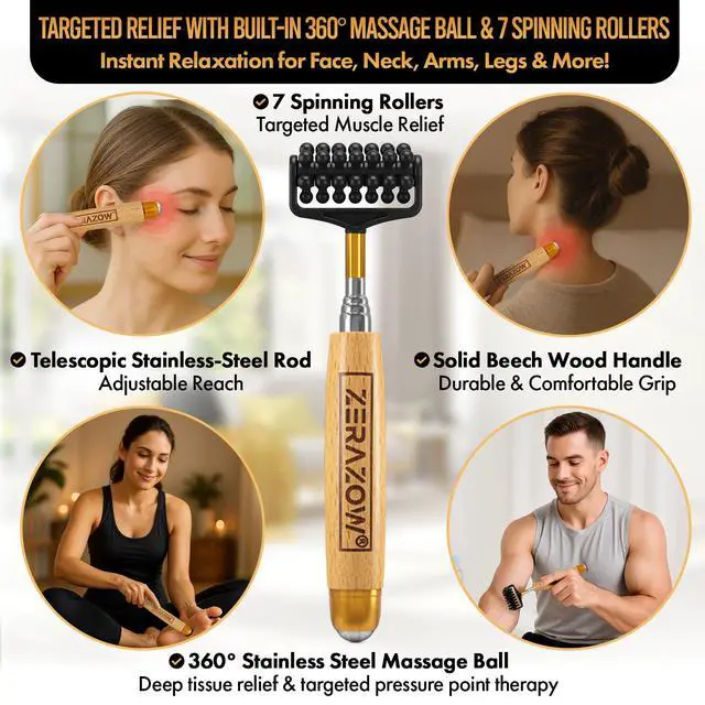 Alt view image 6 of 7 - ® Extendable Back Scratcher for Men & Women, Telescoping Wooden Back Scratcher Set with 5 Detachable Heads, Head & Scalp Scratcher, Back Massager Stick, Fathers Day Gift