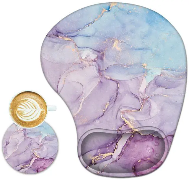 Main image of Ergonomic Mouse Pad with Wrist Support Gel Mouse Pad Wrist Rest, Non-Slip PU Base Comfortable Mousepad for Office Home Working Studying Pain Relief & Easy Typing, Purple Blue Marble