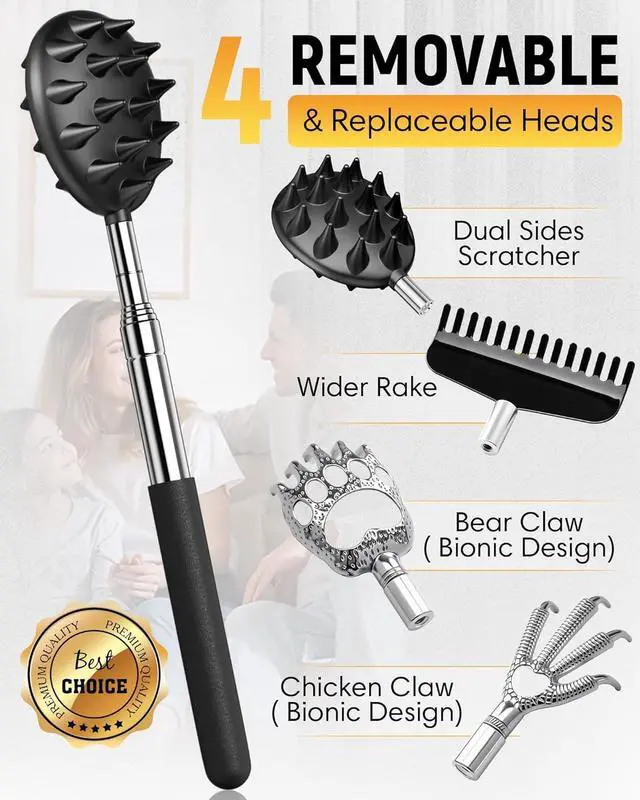 Alt view image 2 of 6 - Telescoping Back Scratcher with 4Pcs Detachable Heads, Back Scratcher for Men/Women,Gift for Men,Dad Gifts Birthday Gifts for Husband, Men, Women, Him, Her