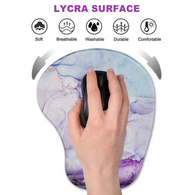 Alt view image 2 of 7 - Ergonomic Mouse Pad with Wrist Support Gel Mouse Pad Wrist Rest, Non-Slip PU Base Comfortable Mousepad for Office Home Working Studying Pain Relief & Easy Typing, Purple Blue Marble