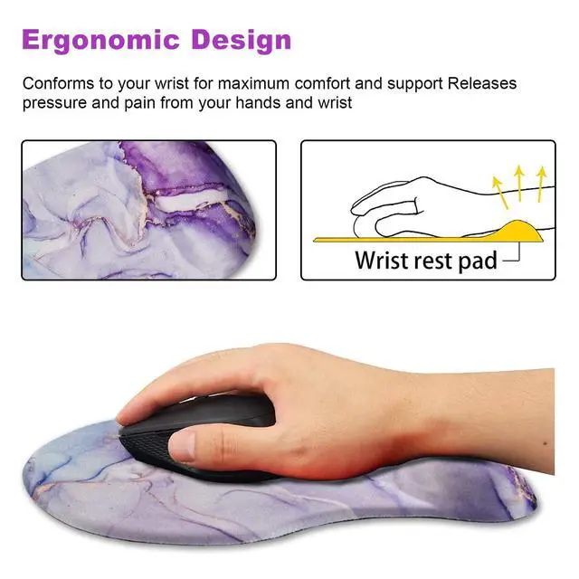 Alt view image 3 of 7 - Ergonomic Mouse Pad with Wrist Support Gel Mouse Pad Wrist Rest, Non-Slip PU Base Comfortable Mousepad for Office Home Working Studying Pain Relief & Easy Typing, Purple Blue Marble