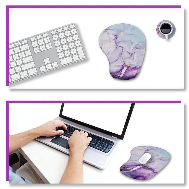 Alt view image 5 of 7 - Ergonomic Mouse Pad with Wrist Support Gel Mouse Pad Wrist Rest, Non-Slip PU Base Comfortable Mousepad for Office Home Working Studying Pain Relief & Easy Typing, Purple Blue Marble