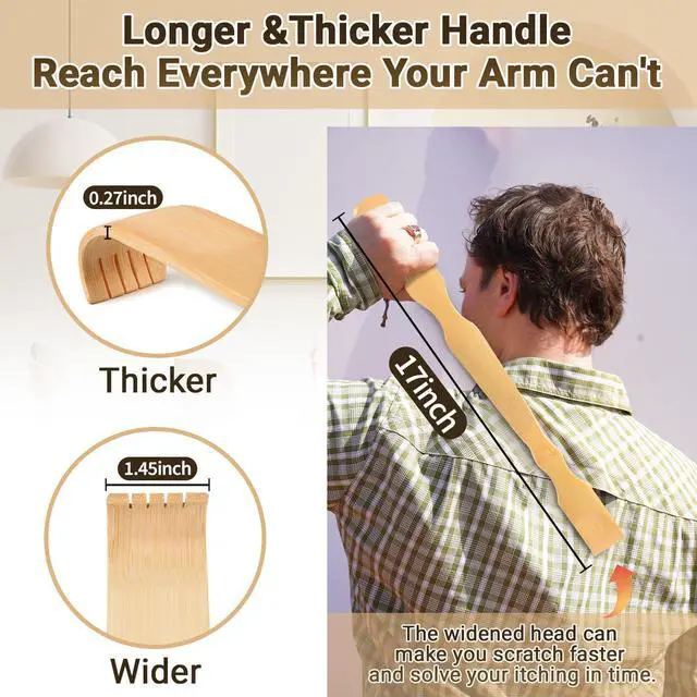 Alt view image 2 of 7 - Wooden Bamboo Back Scratcher, 17" Natural Handmade Back Scratchers for Men and Women, New Upgraded Long Handle Back Massager, Relaxation Gifts for Mom and Dad (4 Pack)