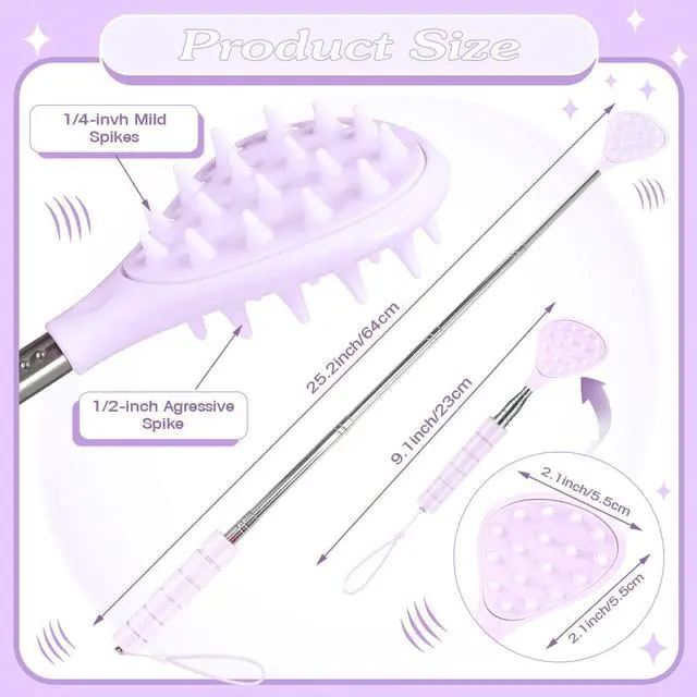 Alt view image 2 of 6 - 2 Pcs Telescoping Back Scratcher Portable Extendable Metal Double Sided Backscratcher Birthday White Elephant Gift Christmas Stocking Stuffers for Men Women Teen(Purple)