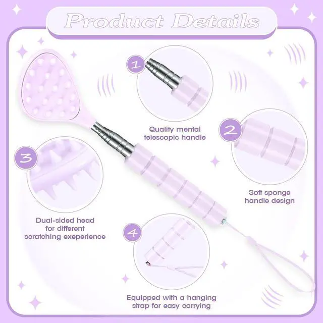 Alt view image 3 of 6 - 2 Pcs Telescoping Back Scratcher Portable Extendable Metal Double Sided Backscratcher Birthday White Elephant Gift Christmas Stocking Stuffers for Men Women Teen(Purple)