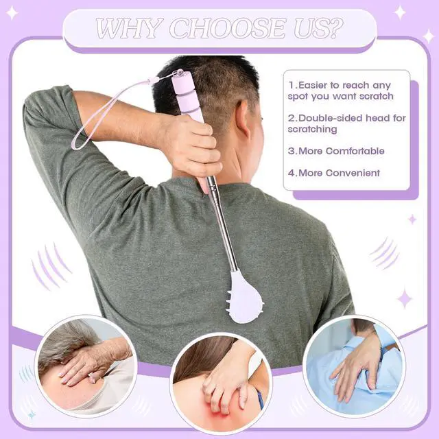Alt view image 4 of 6 - 2 Pcs Telescoping Back Scratcher Portable Extendable Metal Double Sided Backscratcher Birthday White Elephant Gift Christmas Stocking Stuffers for Men Women Teen(Purple)