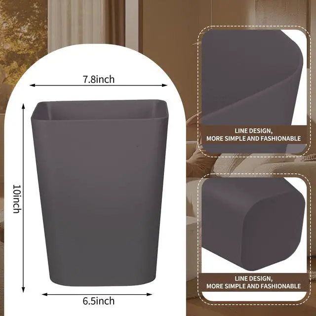 Alt view image 2 of 7 - Small Trash Can - Plastic Waste basketbin - for Office,Home,Bathroom,Kitchen - 1.8 Gallon - Coffee Color