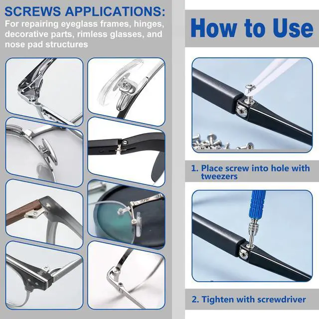 Alt view image 3 of 7 - Eyeglass Repair Kit with 20 Assorted Screws, 5-in-1 Precision Screwdriver (5 bits in 1 Handle), Tweezers Suitable for Various Eyeglass Screw Repairs