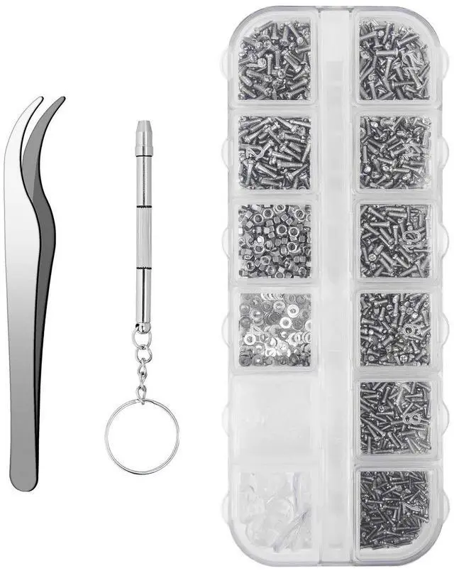 Main image of 1100Pcs Eyeglasses Repair Kit, Tiny Sunglasses Screws, Glasses Screws and 5 Pairs Nose Pads with Micro Screwdriver Tweezer for Watch Clock Spectacle Eye Glass Repair