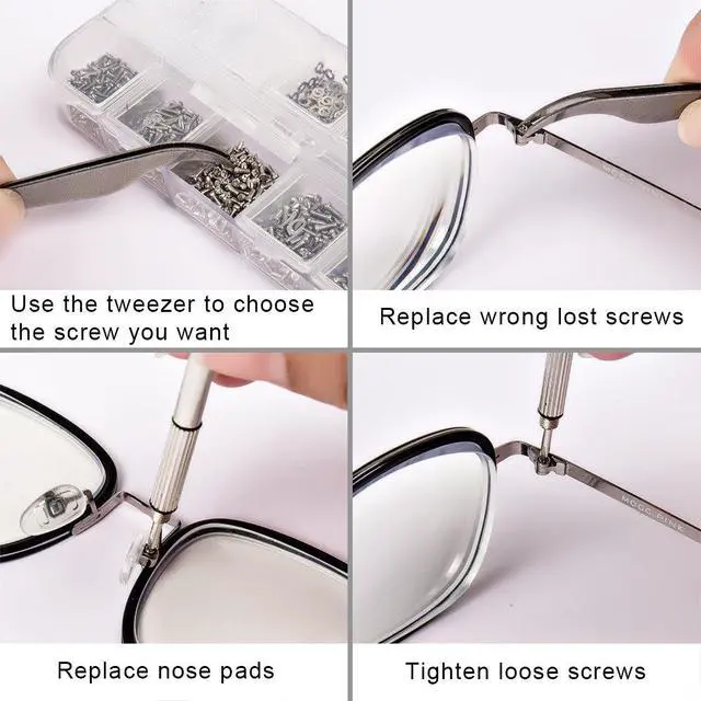 Alt view image 6 of 7 - 1100Pcs Eyeglasses Repair Kit, Tiny Sunglasses Screws, Glasses Screws and 5 Pairs Nose Pads with Micro Screwdriver Tweezer for Watch Clock Spectacle Eye Glass Repair