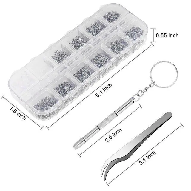 Alt view image 4 of 7 - 1100Pcs Eyeglasses Repair Kit, Tiny Sunglasses Screws, Glasses Screws and 5 Pairs Nose Pads with Micro Screwdriver Tweezer for Watch Clock Spectacle Eye Glass Repair