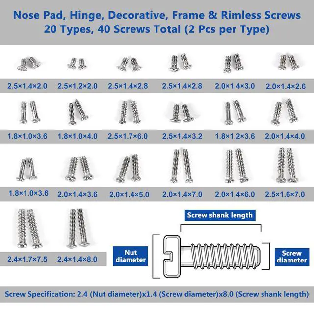 Alt view image 7 of 7 - Eyeglass Repair Kit with 20 Assorted Screws, 5-in-1 Precision Screwdriver (5 bits in 1 Handle), Tweezers Suitable for Various Eyeglass Screw Repairs