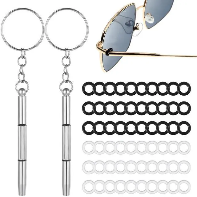 Main image of 60 PCS Eyeglass Hinge Tighteners, Eyeglass Repair Kits and 2 PCS Screwdrivers Silicone Eyeglasses Frame Grips for Loose Temple Arms