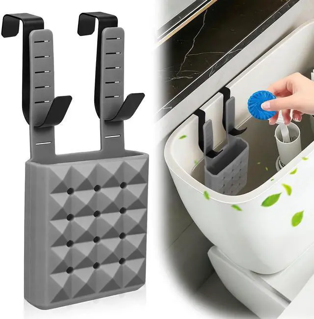 Main image of Adjustable Toilet Tank Cleaning Tablet Holder-Hanging Silicone Basket Carrier with Rustproof Hooks for Bowl Cleaner & Bleach Tablet Organizer, Accessory Fit Up to 7" Water Level