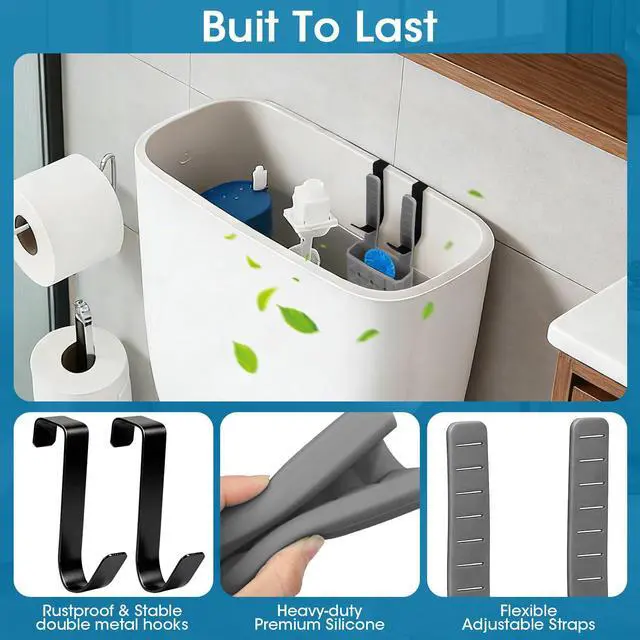 Alt view image 3 of 7 - Adjustable Toilet Tank Cleaning Tablet Holder-Hanging Silicone Basket Carrier with Rustproof Hooks for Bowl Cleaner & Bleach Tablet Organizer, Accessory Fit Up to 7" Water Level