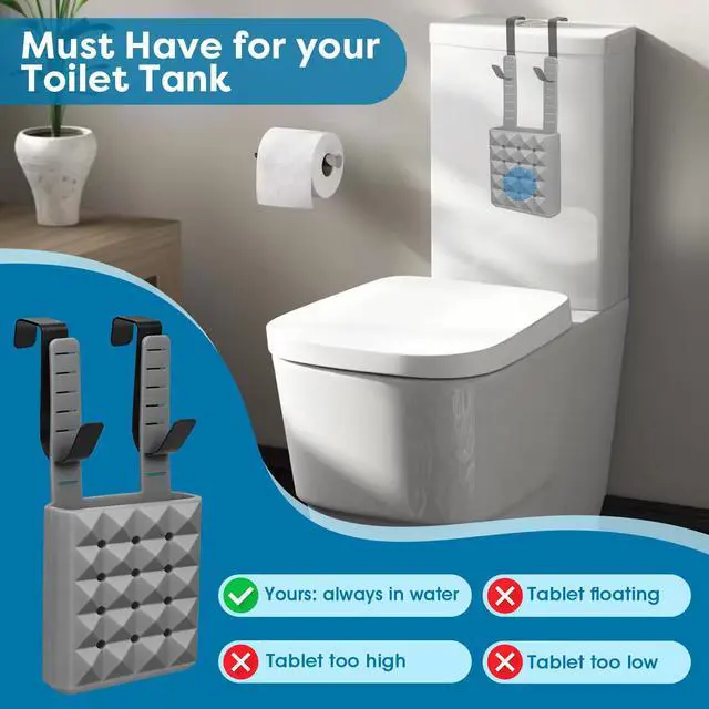 Alt view image 7 of 7 - Adjustable Toilet Tank Cleaning Tablet Holder-Hanging Silicone Basket Carrier with Rustproof Hooks for Bowl Cleaner & Bleach Tablet Organizer, Accessory Fit Up to 7" Water Level