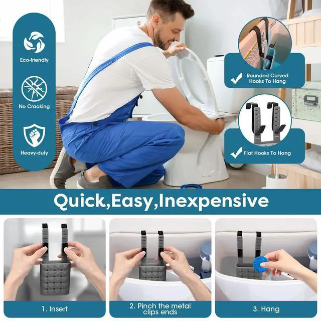Alt view image 6 of 7 - Adjustable Toilet Tank Cleaning Tablet Holder-Hanging Silicone Basket Carrier with Rustproof Hooks for Bowl Cleaner & Bleach Tablet Organizer, Accessory Fit Up to 7" Water Level