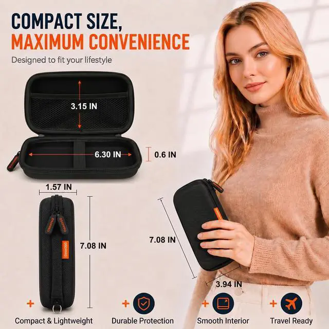 Alt view image 2 of 7 - Small Hard Shell Zipper Case, Universal Protective Electronic Carrying Case