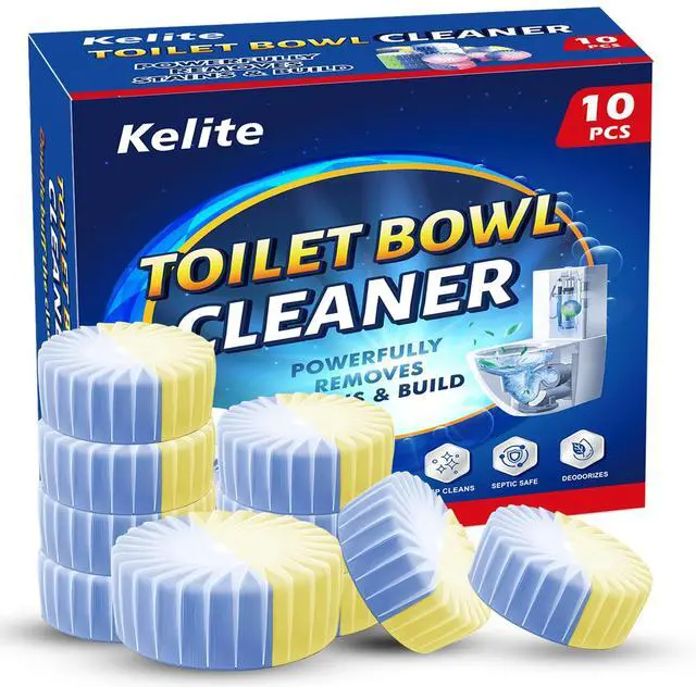 Main image of Automatic Toilet Bowl Cleaner Tablets, 10 Pack Long-Lasting Toilet Tank Cleaner for Bathroom, Blue Water Freshener, Prevents Stains & Odor, Safe for All Toilets - 10 Pack (Yellow+Blue)