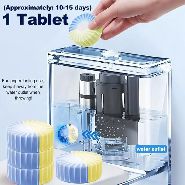 Alt view image 6 of 7 - Automatic Toilet Bowl Cleaner Tablets, 10 Pack Long-Lasting Toilet Tank Cleaner for Bathroom, Blue Water Freshener, Prevents Stains & Odor, Safe for All Toilets - 10 Pack (Yellow+Blue)