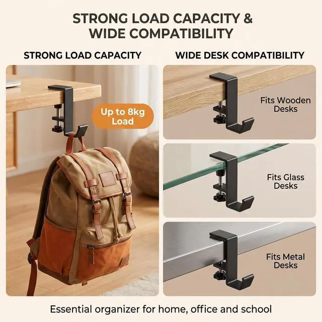 Alt view image 6 of 7 - Purse Hook for Table Portable Desk Mount Bag Holder Clamp Adjustable Clamp-On Backpack Hanger for Purses, Handbags Headphones(Black Single Hook) (Black Single Hook)