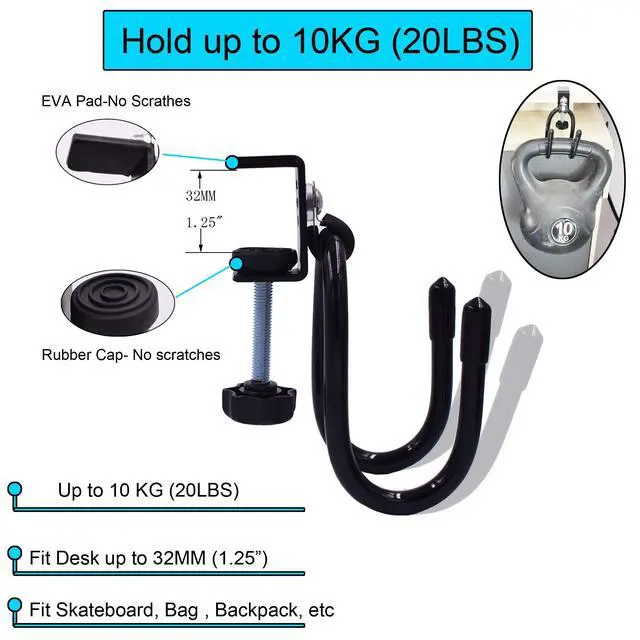 Alt view image 3 of 5 - Desk Mount Clamp-On Bag Holder Hook Backpack Hanger Portable for Backpack, Handbag, Purse, Laptop Bag, Tote Bag, Messenger Bag,Table Desk, Under Counter (20 lb. Capacity) (1)