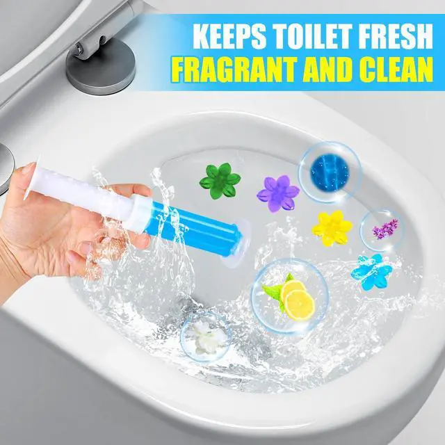 Alt view image 2 of 7 - 4 Pack Toilet Gel Stamp, 48 Stamps 4 Kinds Of Scent Toilet Bowl Cleaner Gel, Long-Lasting Flowers Shaped Bathroom Freshener, Keeps Toilet Fresh Fragrant and Clean