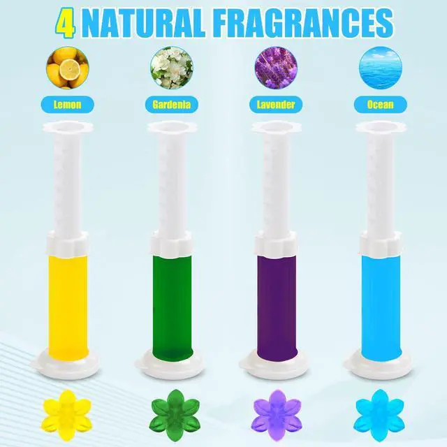 Alt view image 3 of 7 - 4 Pack Toilet Gel Stamp, 48 Stamps 4 Kinds Of Scent Toilet Bowl Cleaner Gel, Long-Lasting Flowers Shaped Bathroom Freshener, Keeps Toilet Fresh Fragrant and Clean