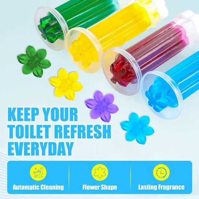Alt view image 7 of 7 - 4 Pack Toilet Gel Stamp, 48 Stamps 4 Kinds Of Scent Toilet Bowl Cleaner Gel, Long-Lasting Flowers Shaped Bathroom Freshener, Keeps Toilet Fresh Fragrant and Clean