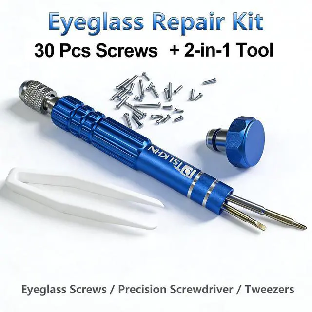 Alt view image 2 of 6 - Eye Glass Repairing Kit, S2 Steel Screwdriver with 15 Types of Screws, Precision Eyeglass Repair Tool Set (Blue 2in1-screws)