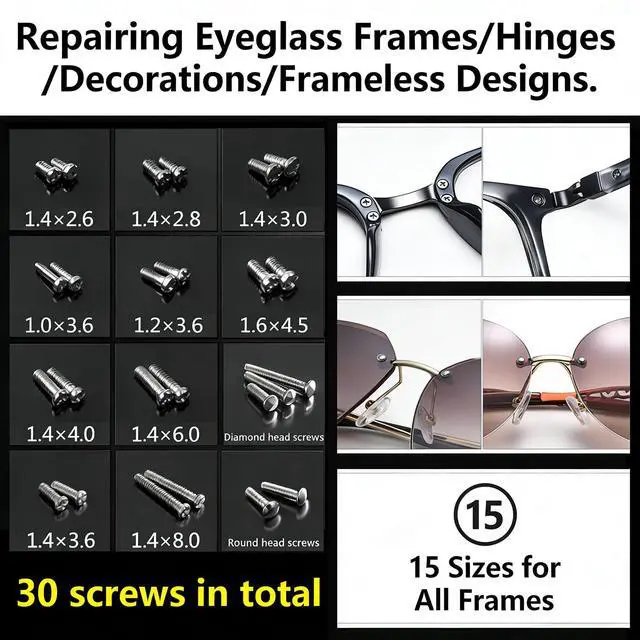 Alt view image 3 of 6 - Eye Glass Repairing Kit, S2 Steel Screwdriver with 15 Types of Screws, Precision Eyeglass Repair Tool Set (Blue 2in1-screws)