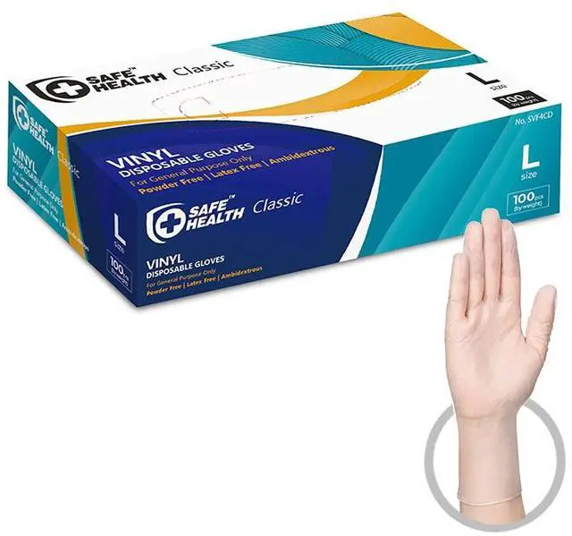 Main image of Vinyl Disposable Gloves, Food Safe, Latex Free, Powder Free, Clear, Box of 100, Large, 3 mil, Cleaning, Salon, Service, Office, Household, Daily