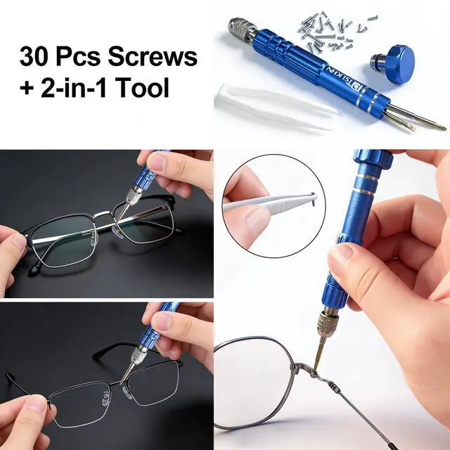 Alt view image 5 of 6 - Eye Glass Repairing Kit, S2 Steel Screwdriver with 15 Types of Screws, Precision Eyeglass Repair Tool Set (Blue 2in1-screws)