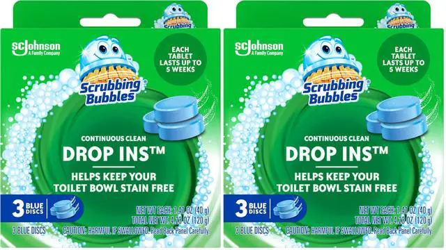 Main image of Continuous Clean Toilet Drop-Ins, Automatic Blue Toilet Bowl Cleaner, Septic-Safe Tank Tablets Remove Hard Water Minerals & Limescale, Stain & Smell Protection, 3 Count (Pack of 2)