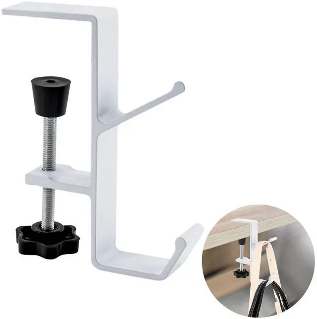 Main image of Desk Mount Bag Holder Hook Clamp-On Backpack Hanger Portable Desk Mount Headphones Holder Reduce Desk Clutter for Table Desk, Under Counter (White)