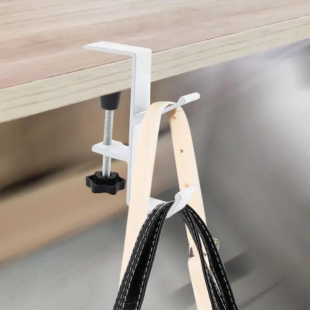 Alt view image 2 of 7 - Desk Mount Bag Holder Hook Clamp-On Backpack Hanger Portable Desk Mount Headphones Holder Reduce Desk Clutter for Table Desk, Under Counter (White)