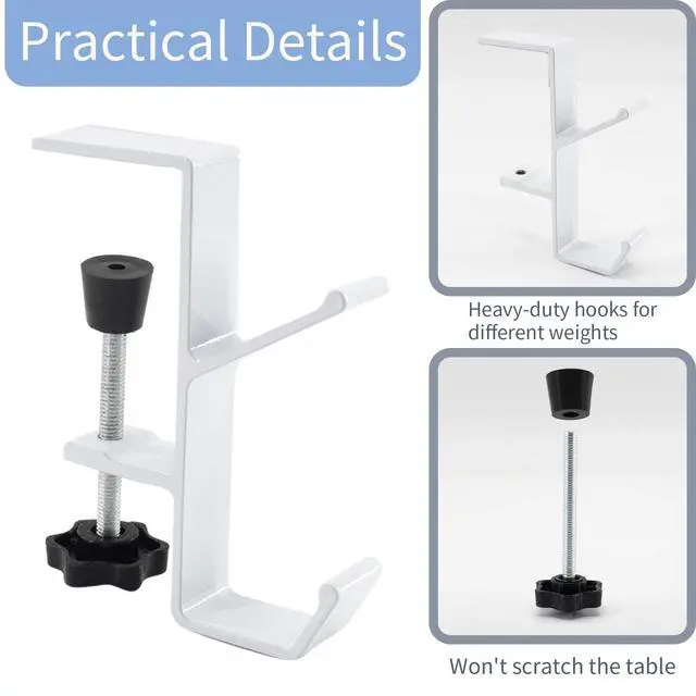 Alt view image 4 of 7 - Desk Mount Bag Holder Hook Clamp-On Backpack Hanger Portable Desk Mount Headphones Holder Reduce Desk Clutter for Table Desk, Under Counter (White)