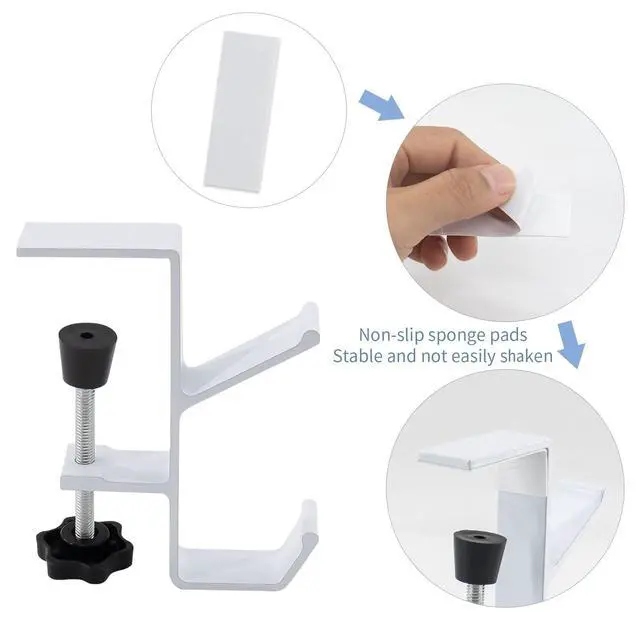 Alt view image 5 of 7 - Desk Mount Bag Holder Hook Clamp-On Backpack Hanger Portable Desk Mount Headphones Holder Reduce Desk Clutter for Table Desk, Under Counter (White)
