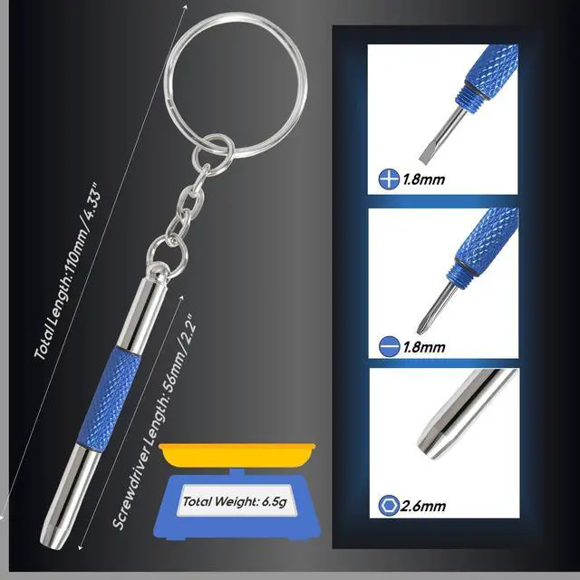 Alt view image 3 of 6 - Eyeglass Keychain Screwdriver Repair Kit,MINGFIX 3 in 1 Eye Glasses Tightening Tools Set with Small Phillips,Flathead,Nut Driver Bit for Sunglasses,Eyeglasses and Others