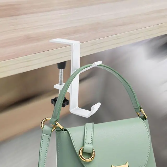 Alt view image 7 of 7 - Desk Mount Bag Holder Hook Clamp-On Backpack Hanger Portable Desk Mount Headphones Holder Reduce Desk Clutter for Table Desk, Under Counter (White)