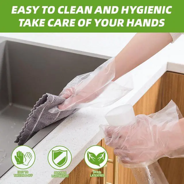 Alt view image 2 of 6 - 200 PCS Disposable Plastic Gloves, Food Grade Clear Gloves for Cooking, Food Handling, Cleaning & Kitchen Use - Textured Grip, One Size Fits All