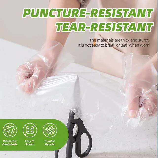 Alt view image 4 of 6 - 200 PCS Disposable Plastic Gloves, Food Grade Clear Gloves for Cooking, Food Handling, Cleaning & Kitchen Use - Textured Grip, One Size Fits All