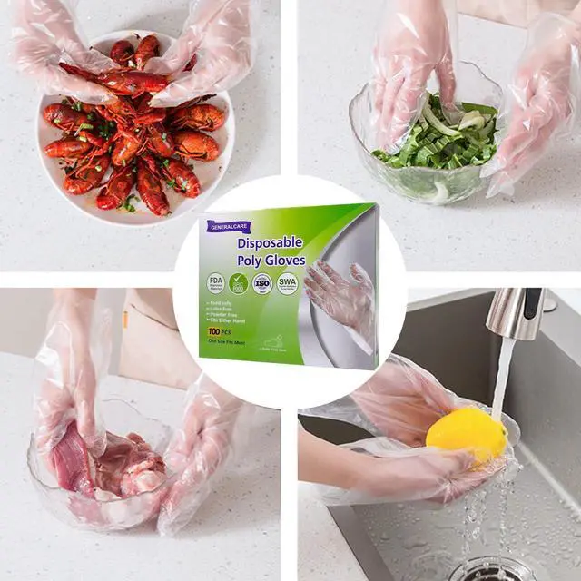 Alt view image 3 of 6 - 200 PCS Disposable Plastic Gloves, Food Grade Clear Gloves for Cooking, Food Handling, Cleaning & Kitchen Use - Textured Grip, One Size Fits All