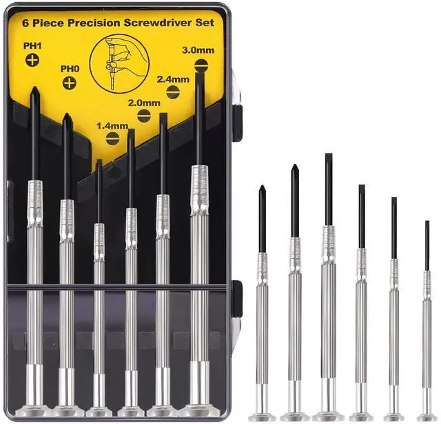 Main image of 6PCS Mini Precision Screwdriver Set, XAQISHIRE Small Screwdriver Kit with 6 Different Size Flathead and Phillips Screwdrivers, Ideal For Watch, Jewelers, Eyeglass, Toys, Computer, Electronic Repairs