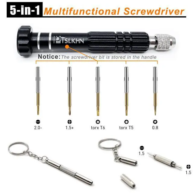 Alt view image 2 of 7 - Eyeglass Repair Kit, 5-in-1 Multifunctional Small Screwdriver, S2 Steel Eyeglass Screwdriver Kit for Eyeglass, Sunglasses, Electronics, Cellphone, Jewelry and More (Black 5in1)