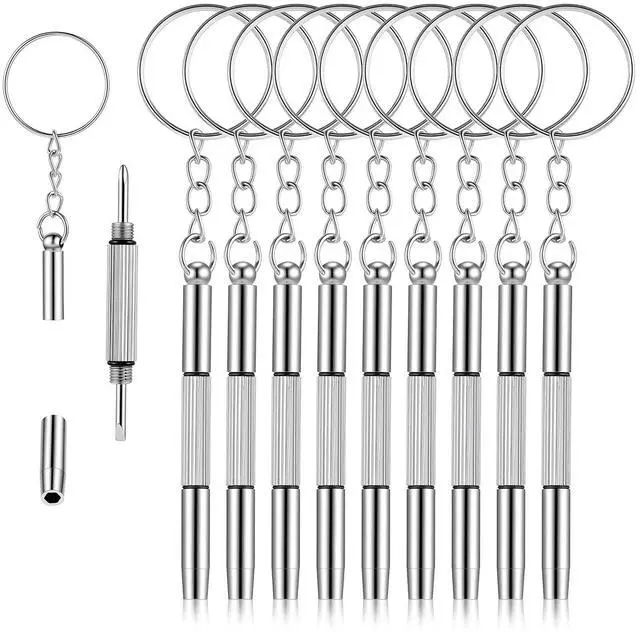 Main image of Eyeglass Screwdriver Repair Kit Precision 3 in 1 Mini Screwdrivers Set, 10 PCS Stainless Steel Mini Portable Screwdrivers for Glasses, Keychain Design for Watch, Jewelry, Flat Head, Phillips, Hex