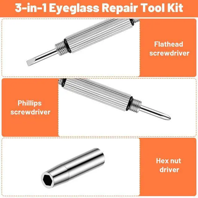 Alt view image 4 of 7 - Eyeglass Screwdriver Repair Kit Precision 3 in 1 Mini Screwdrivers Set, 10 PCS Stainless Steel Mini Portable Screwdrivers for Glasses, Keychain Design for Watch, Jewelry, Flat Head, Phillips, Hex