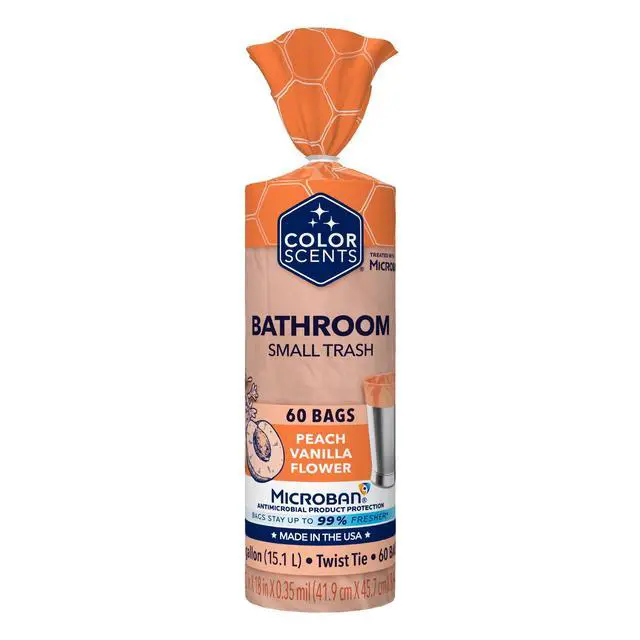 Main image of Small Trash Bags - 4 Gallon, 60 Bags (1 Pack of 60 Count), Twist Tie - Peach Fuzz in Peach Vanilla Flower Scent with Microban